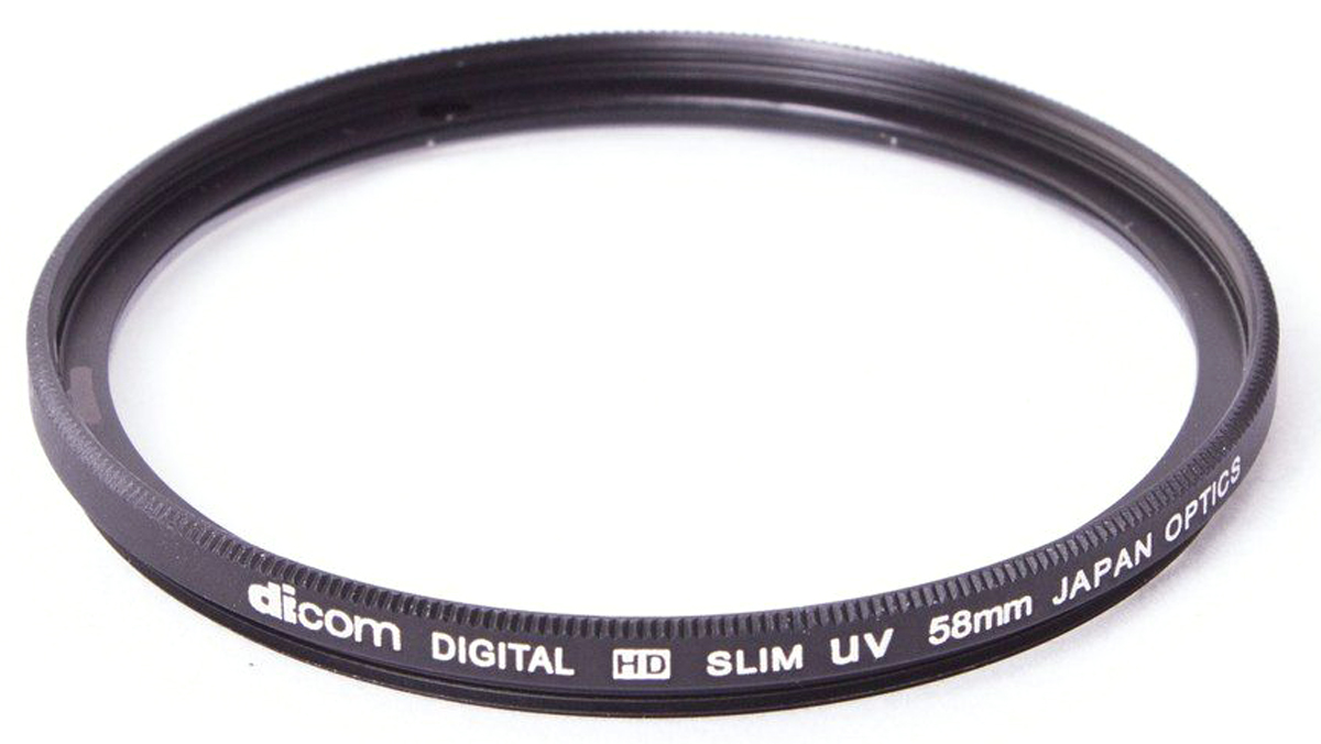 Dicom D-UVS58 UV Slim тонкооправный фильтр (58 мм)D-UVS58 Dicom D-UVS58 UV Slim тонкооправный фильтр (58 мм)D-UVS58Фильтр Dicom D-UVS58 в металлической ультратонкой оправе (толщина 3,25 мм) используется для защиты объектива от пыли, царапин, загрязнений. Снижает дымку и увеличивает контрастность за счет отсечки ультрафиолетового спектра.