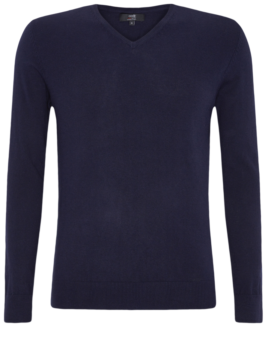 Пуловер мужской oodji Basic, цвет: темно-синий меланж. 4B212004M/39796N/7900M. Размер L (52/54)