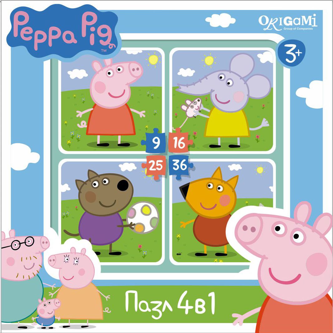 Оригами Пазл для малышей Peppa Pig 4 в 1 На прогулке