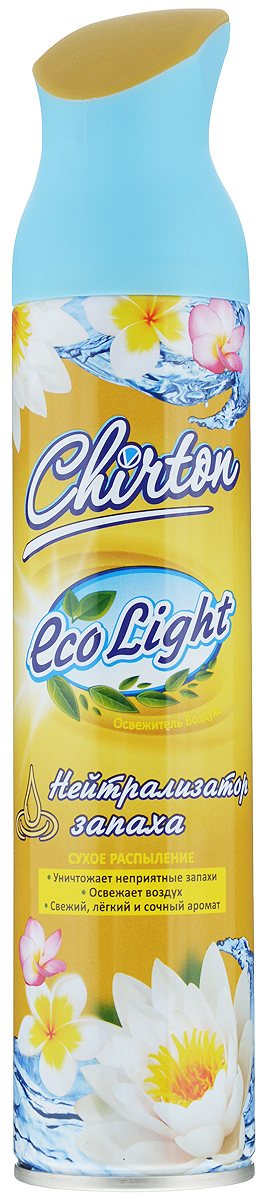 Освежитель воздуха Chirton ECO Light, 280 мл49550 Освежитель воздуха Chirton ECO Light, 280 мл49550Освежитель воздуха Chirton ECO Light, содержащий высококачественные натуральные ароматизаторы, не просто маскирует неприятные запахи, а быстро, легко и эффективно их уничтожает. Он имеет свежий, легкий и сочный аромат, который надолго наполнит ваш дом отличным настроение. Уникальный триггер обеспечивает очень удобное использование освежителя и его мягкое сухое микрораспыление без капель и брызг. Товар сертифицирован.