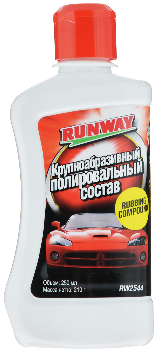 Крупноабразивный полировальный состав Runway, 250 млRW2544 Крупноабразивный полировальный состав Runway, 250 млRW2544Профессиональный состав Runway, обладающий ярковыраженными абразивными свойствами, предназначенный для удаления глубоких рисок и царапин, для снятия сильно окисленного или помутневшего верхнего слоя краски. Используется для удаления опыла и подтеков краски при кузовном ремонте, для шлифовки поверхностей и удаления глянца при частичной покраске панелей в цвет. Подходит для всех типов лакокрасочных покрытий. Может использоваться для ручной и машинной полировки. Если покрытие имеет неглубокие царапины, используйте мелкоабразивный полировальный состав Runway.Товар сертифицирован.