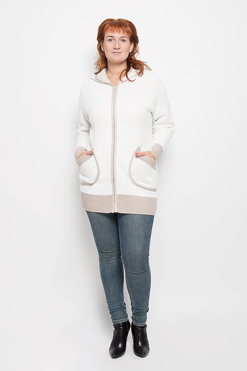 Кардиган женский Milana Style, цвет: молочный. 634. Размер XL (50)634 Кардиган женский Milana Style, цвет: молочный. 634. Размер XL (50)634Женский кардиган Milana Style, изготовленный из ПАН-волокна с добавлением шерсти, отлично дополнит ваш образ. Изделие мягкое и приятное на ощупь, не сковывает движения, хорошо сохраняет тепло.Модель с капюшоном и длинными рукавами застегивается на молнию. Спереди расположены два накладных кармана. Манжеты и низ изделия связаны резинкой. Кардиган станет замечательным дополнением к вашему гардеробу. В нем вам всегда будет тепло, уютно и комфортно!