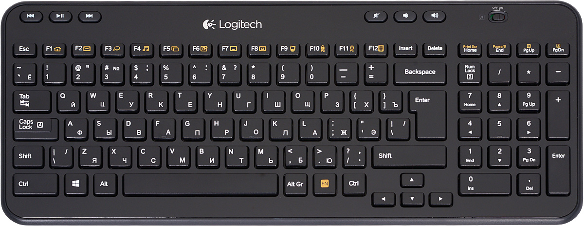 Logitech Wireless Keyboard K360 (920-003095)920-003095 Logitech Wireless Keyboard K360 (920-003095)920-003095Беспроводная клавиатура Logitech Wireless Keyboard K360 изящна, удобна и компактна: занимает мало места, имеет привычное расположение клавиш, работает от одного комплекта батарей до трех лет и обеспечивает мгновенный доступ к часто осуществляемым действиям. Компактность и комфорт при пользовании ноутбуком: Набирать текст будет комфортнее на клавиатуре с привычным расположением клавиш. И при этом она на 20 % меньше, чем наши стандартные клавиатуры, так что для нее легко найти место в офисе, гостиной или любом другом месте, где бы Вы ни пользовались ноутбуком.Срок службы батареи 3 года: Увеличенный срок службы батареи означает, что не придется искать новые батарейки.Шесть специальных клавиш: Пропустить песню. Приостановить видео. Прибавить громкость. Шесть специальных клавиш для мгновенного доступа: воспроизведение, пауза, предыдущая запись, следующая запись, регулировка громкости и включение/отключение звука.Двенадцать программируемых F-клавиш: Пользователь сам решает, как будет работать, благодаря программируемым F-клавишам, которые легко можно настроить так, чтобы они открывали часто используемые приложения, папки и веб-страницы. Усовершенствованная технология беспроводной связи на частоте 2,4 ГГц: Вы можете работать или играть, находясь где угодно, например на диване, поскольку при беспроводном подключении, обеспечивающем связь на большом расстоянии, практически отсутствуют задержки, сбои и помехи. Приемник Logitech Unifying: Миниатюрный приемник постоянно подключен к ноутбуку. Кроме того, можно легко добавить совместимую беспроводную мышь, клавиатуру или цифровую панель, не создавая путаницы нескольких USB-приемников.Технология Plug-and-Play обеспечивает удобство подключения: Настройка занимает несколько секунд - достаточно просто вставить беспроводной приемник в USB-порт и вытянуть ярлычок батарейки, чтобы приступить к работе с клавиатурой без какого-либо программного обеспечения. Бесшумные прямоугольные клавиши: Прямоугольные клавиши имеют современный вид и практически не издают звука при нажатии, обеспечивая более комфортный набор, чем клавиатуры ноутбуков и нетбуков.Устойчивые регулируемые ножки: Можно выдвинуть устойчивые складные ножки, чтобы увеличить наклон клавиатуры на восемь градусов и добиться максимального удобства. Прорезиненная нижняя поверхность предотвращает скольжение.