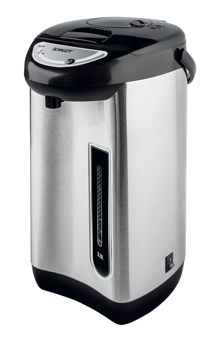 Scarlett SC-ET10D01, Silver термопотSC-ET10D01 Scarlett SC-ET10D01, Silver термопотSC-ET10D01Термопот Scarlett SC-ET10D01 с легкостью кипятит воду, как чайник, и сохраняет ее горячей долгое время, как термос. Он выполнен из высококачественных материалов с высокими термоизоляционными свойствами.Вода разливается при помощи пневматической помпы, которая выдает за одно нажатие до 150 мл. Scarlett SC-ET10D01 оснащен удобной ручкой для переноски, благодаря которой вы можете использовать устройство как термос при поездке на пикник.