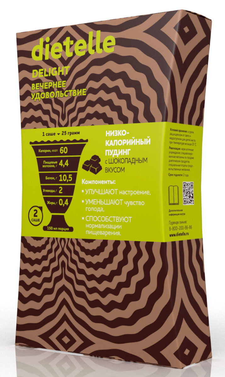 Пудинг Dietelle Delight18829 Пудинг Dietelle Delight18829Dietelle Delight для тех, кто соблюдает диету, но не хочет отказываться от сладкого и десертов.Компоненты:• УЛУЧШАЮТ настроение • УМЕНЬШАЮТ чувство голода • СПОСОБСТВУЮТ нормализации пищеваренияизолят сывороточного белка,молоко сух.обезжир., какао-порошок алкализованный,инулин,мальтодекстрин кукурузный,альгинат натрия,пектин,гуаровая камедь,аром. ирисовый, антислеж.агент - диоксид кремния аморфный,аром. ореховый,подсластитель-сукралозаТовар не является лекарственным средством.Товар не рекомендован для лиц младше 18 лет.Могут быть противопоказания и следует предварительно проконсультироваться со специалистом.