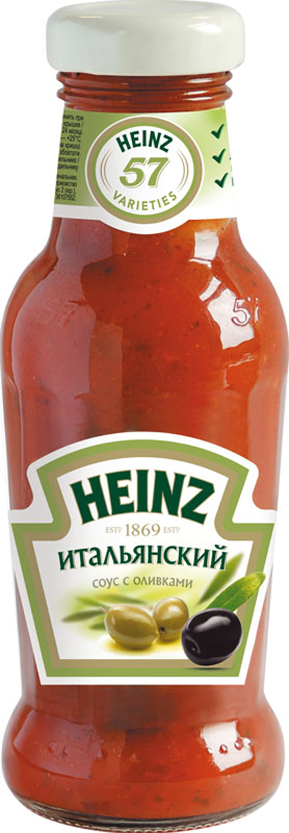 Heinz соус Итальянский с оливками, 265 г74000474 Heinz соус Итальянский с оливками, 265 г74000474Изумительный соус Heinz со специями, оливками и маслинами приготовлен на оливковом масле первого отжима по старинным итальянским рецептам. Соус прекрасно будет гармонировать со спагетти, овощами и рисом.