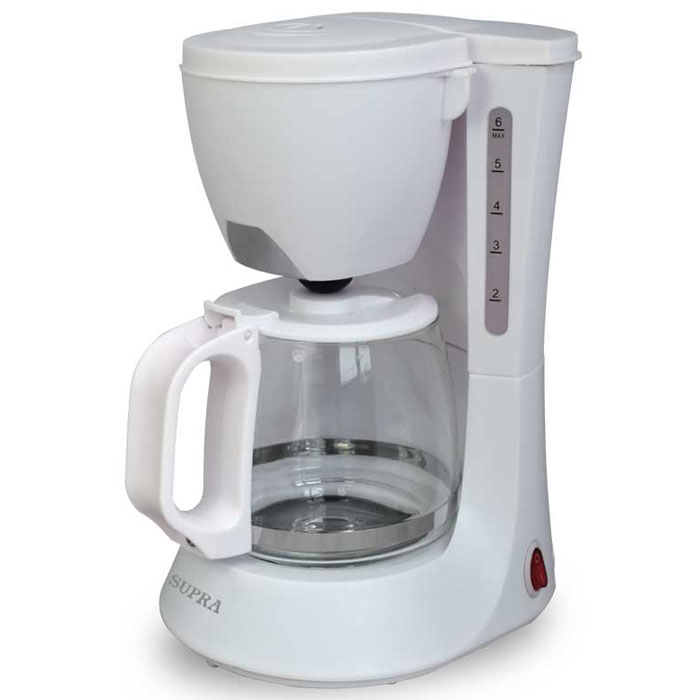 Supra CMS-0602, White кофеваркаCMS-0602 white Supra CMS-0602, White кофеваркаCMS-0602 whiteРаскрыт секрет бодрости и свежести в течение всего дня. Никакого волшебства. Никаких существенных затрат. Просто заведите дома или на работе надежную и долговечную капельную кофеварку Supra CMS-0602. Большая чаша объемом 600 мл позволит за раз приготовить кофе на 5-6 человек (или чашек, если вы поглощаете кофе в одиночестве и в большом количестве). Все это море кофе можно держать в полной боеготовности благодаря режиму поддержания тепла. А многоразовый фильтр позволит вам не только сэкономить, но и избежать неловкой ситуации, когда молотый кофе под рукой, а фильтры кончились.
