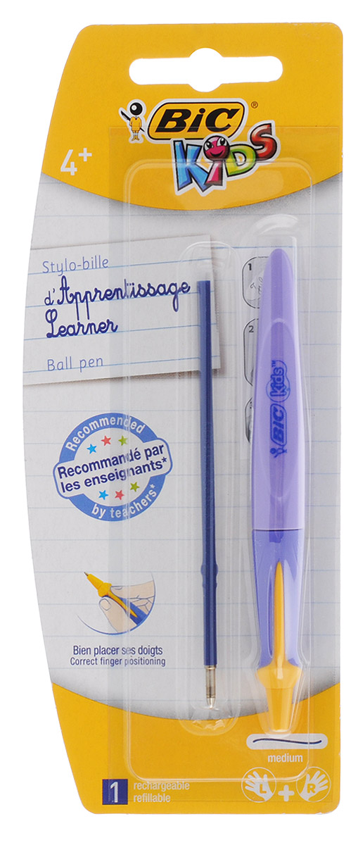 Bic Ручка шариковая Kids Twist цвет корпуса фиолетовыйB919289_фиолетовый Bic Ручка шариковая Kids Twist цвет корпуса фиолетовыйB919289_фиолетовыйАвтоматическая шариковая ручка Kids Twist разработана специально для детей, обучающихся письму. Оригинальный яркий выпуклый край помогает правильно расположить ручку в руке. В ручке сменяемый стержень, выдвигающийся с помощью поворота корпуса. Подходит как правшам, так и левшам. Яркий цветной корпус поднимет настроение ребенка во время занятий.В комплекте ручка со стержнем и дополнительный стержень с синими чернилами.