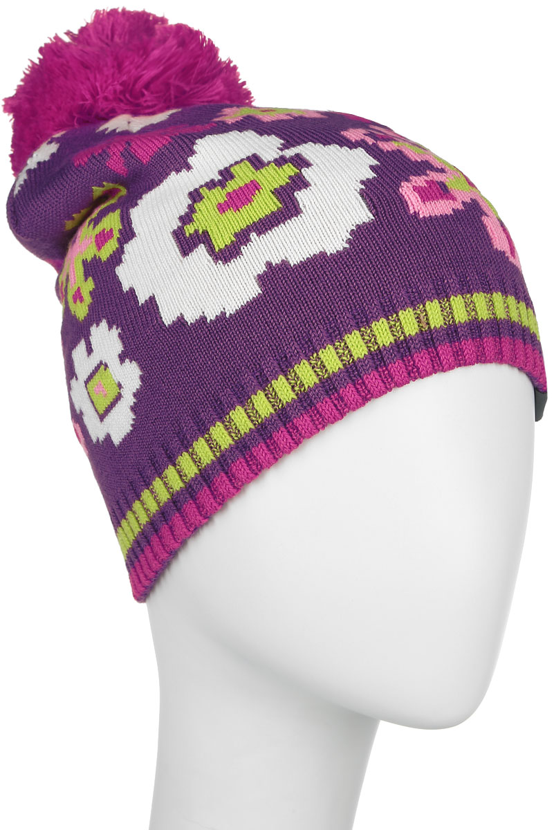 Шапка для девочки Huppa Floral, цвет: фиолетовый. 80360000-60073. Размер 5780360000-60073 Шапка для девочки Huppa Floral, цвет: фиолетовый. 80360000-60073. Размер 5780360000-60073Вязанная шапка для девочки Huppa Floral станет отличным дополнением к детскому гардеробу. Изделие изготовлено из теплой мериносовой шерсти с добавлением акрила, что обеспечивает тепло и комфорт. Благодаря эластичной вязке, шапка идеально прилегает к голове ребенка.Шапка с пушистым помпоном украшена цветочным принтом. Спереди модель дополнена светоотражающей нашивкой.Оригинальный дизайн и расцветка делают эту шапку стильным предметом детского гардероба. В ней ребенку будет тепло, уютно и комфортно. Уважаемые клиенты!Размер, доступный для заказа, является обхватом головы.