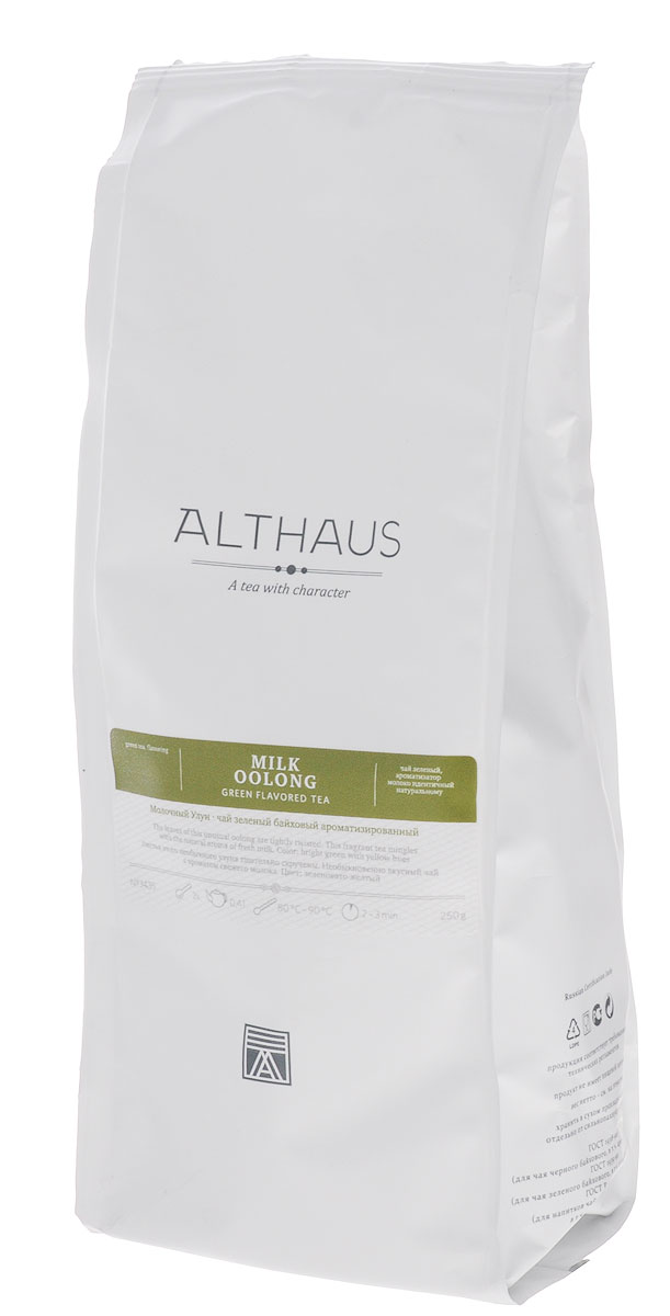 Althaus Milk Oolong зеленый листовой чай, 250 гTALTHL-L00108 Althaus Milk Oolong зеленый листовой чай, 250 гTALTHL-L00108Молочный Улун — китайский полуферментированный чай с восхитительным сливочным ароматом. Улуны совмещают в себе свежесть зеленого чая с насыщенной пряной сладостью черного, добавляя к этому собственные неповторимые цветочно-медовые оттенки.Изначально этот чай изготавливали из необычных чайных листочков, которые от природы обладали легким молочным запахом. Удивительный напиток приобрел широкую известность, и чайные мастера усовершенствовали технологию обработки, добавив в чай натуральный экстракт молока.Букет Молочного Улуна совмещает в себе карамельно-молочную сладость и оттенок зеленой свежести. Тонкая сливочная нотка вызывает сложное, многогранное послевкусие с легкой кислинкой и терпкостью. В золотистом настое раскрывается душистая сладость цветочного луга, оставляя приятный аромат даже в пустой чашке.Оптимальная температура заваривания: 85°С. Температура воды: 80-90 °СВремя заваривания: 2-3 мин Цвет в чашке: ярко зеленый с желтым