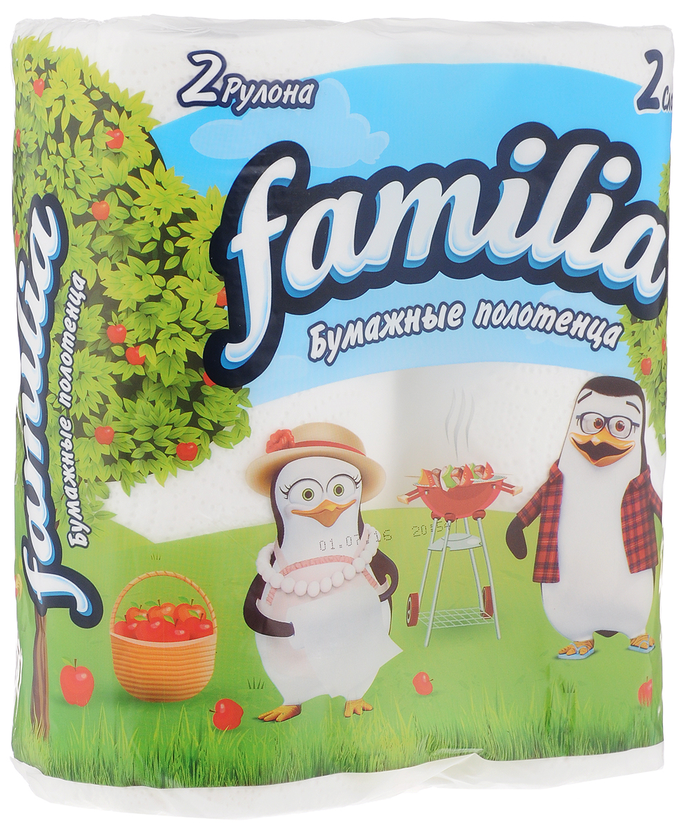 Полотенца бумажные Familia, двухслойные, 2 рулона2016996 Полотенца бумажные Familia, двухслойные, 2 рулона2016996Бумажные полотенца Familia созданы из натурального сырья - 100% целлюлозы. Высочайшее качество материала обеспечивает отличную впитываемость.Полотенца оформлены тиснением. Идеально подходят для ежедневного использования. Количество листов в рулоне: 50 шт.Длина рулона: 12,5 м.Количество слоев: 2.Размер листа: 25 х 22,7 см.Уважаемые клиенты! Обращаем ваше внимание на возможные изменения в дизайне упаковки. Качественные характеристики товара остаются неизменными. Поставка осуществляется в зависимости от наличия на складе.