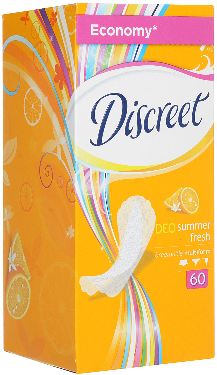 Ежедневные гигиенические прокладки Discreet Multiform Deo Summer Fresh, 60 штAD-83713489 Ежедневные гигиенические прокладки Discreet Multiform Deo Summer Fresh, 60 штAD-83713489Ежедневные гигиенические прокладки Discreet Multiform Deo Summer Fresh ароматизированные. Они такие тонкие и мягкие, что вы их даже не почувствуете, а приятный тонкий аромат подарит Вам ощущение свежести на каждый день. Ежедневные гигиенические прокладки Discreet Multiform подходят для любого типа белья, будь то танга, стринги, шортики или слипы. Характеристики:Размер упаковки: 16 см х 7,3 см х 7 см. Производитель: Украина. Товар сертифицирован.Уважаемые клиенты! Обращаем ваше внимание на возможные изменения в дизайне упаковки. Качественные характеристики товара остаются неизменными. Поставка осуществляется в зависимости от наличия на складе.