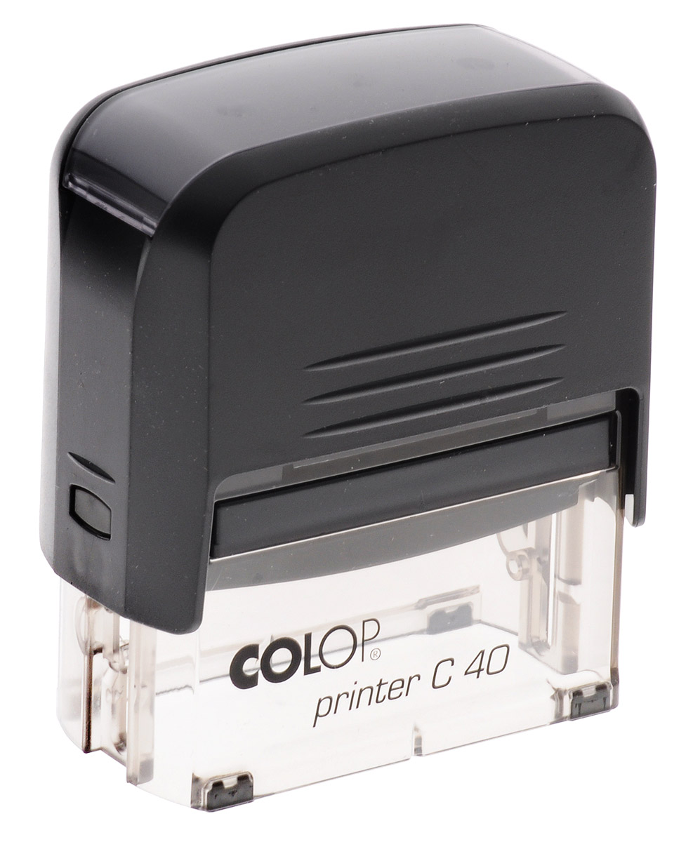 Colop Оснастка для штампа цвет черный 23 х 59 ммPrinter 40N Colop Оснастка для штампа цвет черный 23 х 59 ммPrinter 40NАвтоматическая оснастка для штампа Colop имеет новый современный, инновационный дизайн.Компактный надежный корпус из пластика с поворотным механизмом, окрашивающим текст. Абсолютно прозрачное основание для удобства размещения штампа на документах.В комплекте: оснастка, синяя сменная подушка. Размер свободного поля - 59 мм х 23 мм, сменная подушка - E/40.