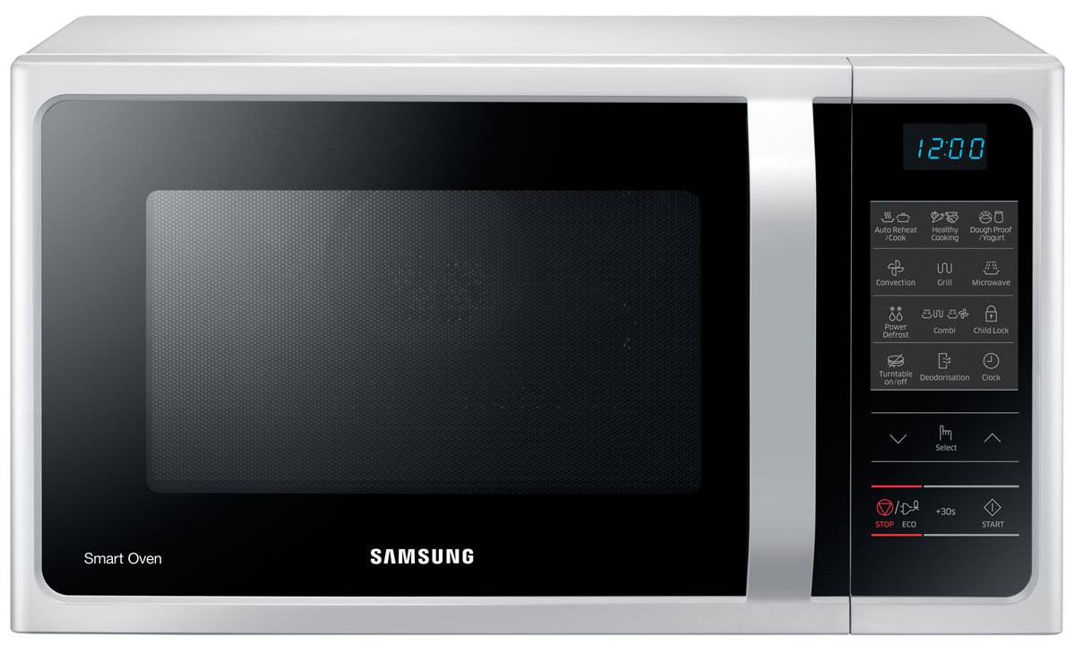 Samsung MC-28H5013AW СВЧ-печьMC28H5013AW/BW Samsung MC-28H5013AW СВЧ-печьMC28H5013AW/BWSamsung Smart Oven MC28H5013AW предлагает 15 вкусных и полезных для здоровья авторецептов здорового питания. Конвекционный режим позволяет легко и быстро готовить сочные и аппетитные блюда. Вы можете приготовить самые разнообразные блюда, начиная от капусты-брокколи до коричневого риса, от куриных грудок до филе форели.Оцените возможность легко и быстро приготовить домашнее тесто и йогурт с помощью новейшей технологии ферментации. Для этого достаточно лишь установить нужную температуру и ваша семья будет всегда обеспечена вкусными свежими завтраками, обедами и ужинами.Оцените удобство процесса приготовления блюд с помощью Samsung MC-28H5013AW. Разработанная для семей с дефицитом свободного времени, эта печь оснащена функцией регулирования поворотного поддона, благодаря которой вы можете эффективно использовать каждый сантиметр рабочей камеры и готовить блюда в больших прямоугольных противнях. В этой новой печи вы можете легко разогревать блюда в больших кастрюлях, благодаря чему у вас останется больше времени на общение со своими близкими за общим столом.В Samsung MC-28H5013AW пищевые запахи не задерживаются. Просто выберите режим удаления запахов (деодоризация) и в рабочей камере не останется никаких запахов. Эта функция быстро удалит любые неприятные запахи.Печь Samsung MC-28H5013AW оснащена предустановленными рецептами самых разнообразных блюд традиционного русского меню. Теперь для приготовления любого блюда достаточно просто выбрать необходимые параметры режима с помощью интуитивного меню.Забудьте о царапинах и проблемах очистки стенок камеры печи. Биокерамическое покрытие, которым покрыты внутренние стенки рабочей камеры печи Samsung MC-28H5013AW отличается гладкой поверхностью, которая легко и быстро очищается от следов пригоревшего жира. По сравнению с камерами из нержавеющей стали и эпоксидных материалов, Биокерамическая камера обладает антибактериальными свойствами и стойкостью к появлению царапин.Режим экономии ECO Mode новой микроволновой печи Samsung обеспечивает минимальное энергопотребление в режиме ожидания, что существенно уменьшит ваши счета за электроэнергию.Русская кухняЗдоровая пищаБыстрая разморозкаВращающийся столик с функцией отключения вращенияКомбинированный режим приготовленияДосрочное отключениеБлокировка от детей