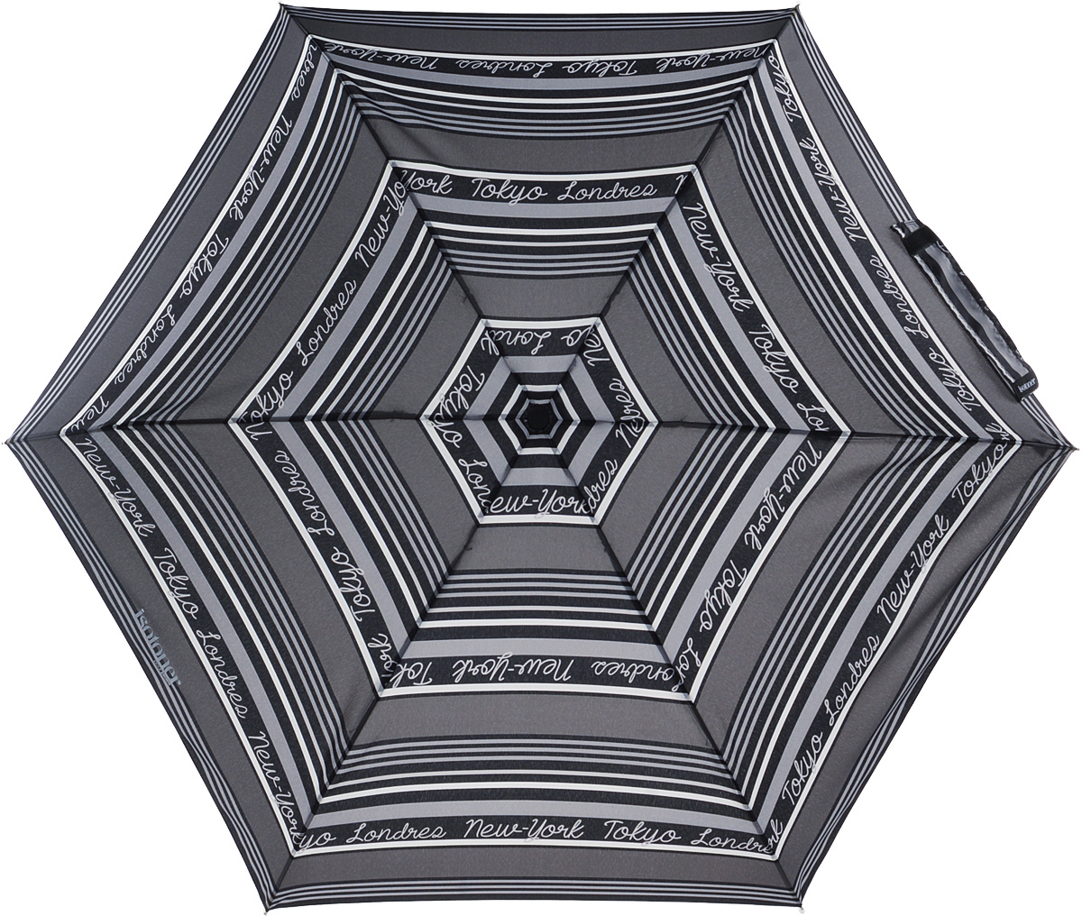Зонт женский Isotoner, автомат, 4 сложения, цвет: черный, серый. 09145-3414