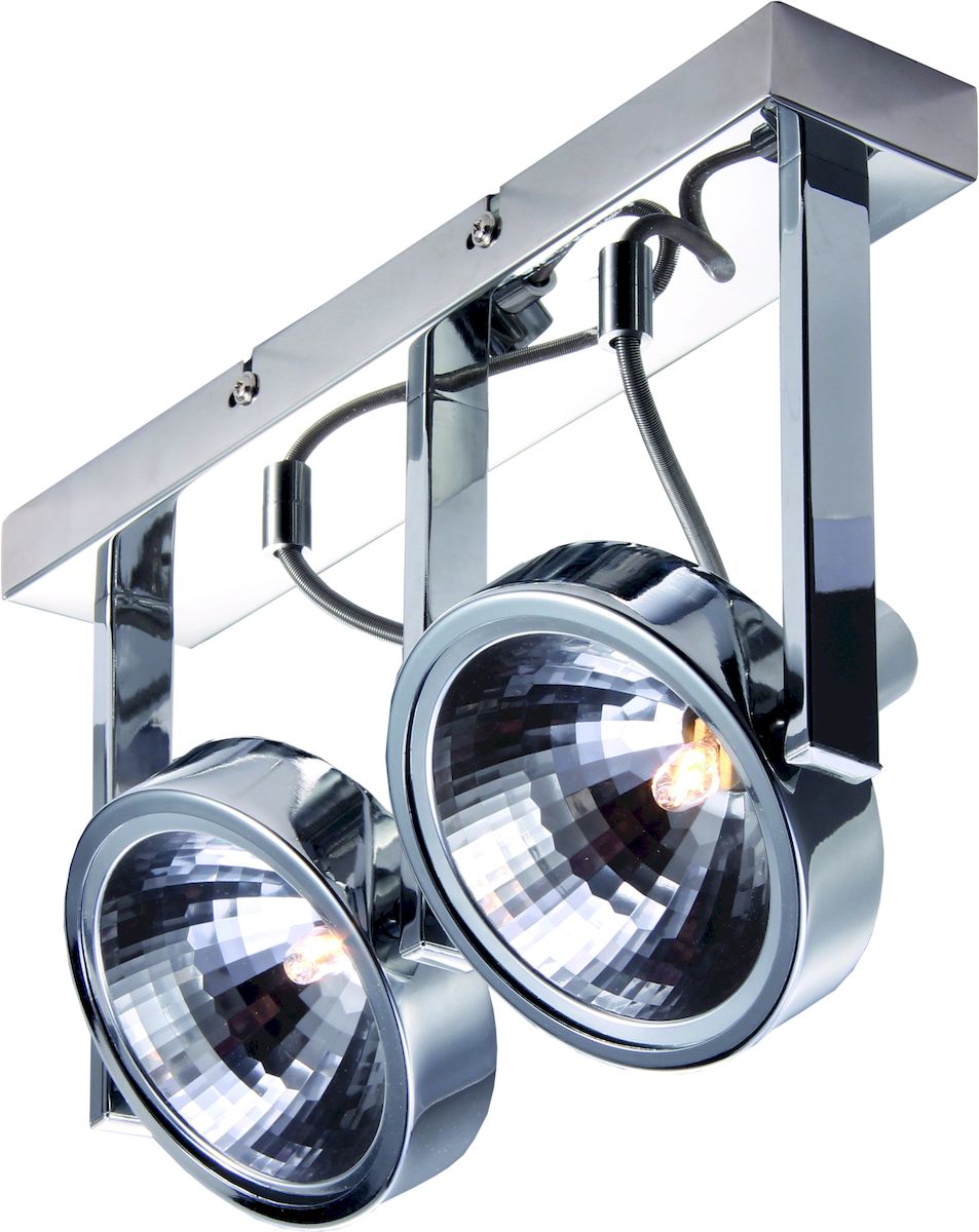 Светильник потолочный Arte Lamp Faccia. A4507PL-2CCA4507PL-2CC Светильник потолочный Arte Lamp Faccia. A4507PL-2CCA4507PL-2CCПотолочный светильник Arte Lamp Faccia поможет создать в вашем доме атмосферу уюта и комфорта. Благодаря высококачественным материалам он практичен в использовании и отлично работает на протяжении долгого периода времени. Оригинальный спот в стиле хай-тек с двумя поворотными лампами.Лампы: G9; 2x40 W. Поворотные плафоны и ножки. Тип крепления: монтажная планка на шурупах.