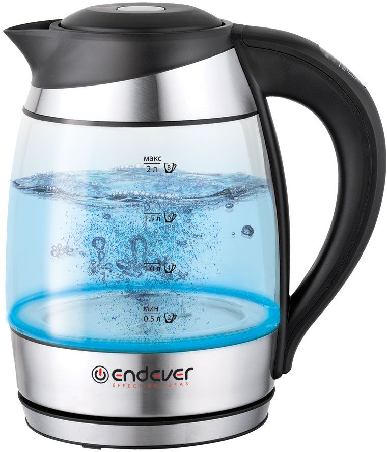 Endever KR-323G электрочайникKR-323G Endever KR-323G электрочайникKR-323GEndever KR-323G - это оригинальная модель электрического чайника из жаропрочного BIO-стекла, объемом 1,8 литров иRGB-LED (разноцветной) подсветкой, меняющейся в зависимости от температуры воды. Прибор позволяет не только кипятить воду, но и нагревать её до заданной температуры без кипячения для приготовления различных напитков.Функция установки температуры воды 60°С, 70°С, 80°С, 90°С сопровождается различными видами подсветки при нагревании, меняющейся в зависимости от температуры нагрева воды. Съемный моющийся фильтр предотвращает попадание накипи в чашку. Дополнительно чайник издает звуковой сигнал при отключении.