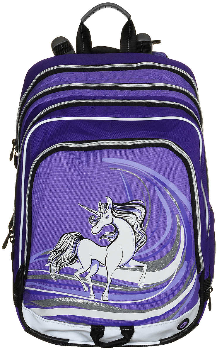 BagMaster Рюкзак детский с наполнением цвет фиолетовый 1 предметBM-S1A 0114 B BagMaster Рюкзак детский с наполнением цвет фиолетовый 1 предметBM-S1A 0114 BДетский рюкзак BagMaster обязательно понравится вашей школьнице.Рюкзак выполнен из прочных и высококачественных материалов. Содержит три вместительных отделения, закрывающихся на застежки-молнии с двумя бегунками. Бегунки застежек дополнены удобными металлическими держателями. Внутри первого отделения находятся органайзер для канцелярских принадлежностей, карман-сетка на молнии, карман на липучке под мобильный телефон и лента с карабином для ключей. Во втором отделении находится бирка для заполнения личных данных ученика. Лицевая сторона рюкзака оснащена накладным вместительным карманом на молнии, внутри которого располагается открытый карман. Рюкзак имеет один боковой карман для бутылки с водой. Специально разработанная архитектура спинки со стабилизирующими набивными элементами повторяет естественный изгиб позвоночника. Набивные элементы обеспечивают вентиляцию спины ребенка. Задняя часть спинки дополнена легкой алюминиевой рамкой, повторяющей контур позвоночника и снимающей нагрузку. Мягкие широкие лямки анатомической формы повторяют естественный изгиб плечевого пояса, обеспечивая комфортную посадку рюкзака и свободу движений. Лямки имеют регулируемую длину. Рюкзак оснащен эргономичной ручкой для удобной переноски в руке и петлей для подвешивания. Прочное дно с пластиковыми ножками обеспечивает рюкзаку хорошую устойчивость и защиту от загрязнений. Светоотражающие элементы обеспечивают безопасность в темное время суток. К рюкзаку прилагается мешок для сменной обуви.Многофункциональный рюкзак станет незаменимым спутником вашего ребенка в походах за знаниями.