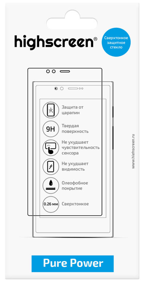Highscreen стекло защитное для Pure Power, Clear23391 Highscreen стекло защитное для Pure Power, Clear23391Оригинальное защитное стекло Highscreen с олеофобным покрытием для смартфона Pure Power выполнено из настоящего стекла со специальной технологической обработкой. Толщина стекла составляет 0.26 мм, а твёрдость 9Н, в то время как у защитных пленок твердость в три раза ниже. Благодаря этому даже такие острые предметы, как ножи или ключи не смогут его поцарапать, и экран телефона будет надежно защищен от царапин, потертостей и других повреждений. Защитное стекло наклеивается на чистую поверхность дисплея смартфона. Cиликоновое покрытие и определенная степень гибкости позволяют защитному стеклу легко крепится на смартфон, а при снятии не оставлять разводов и липких следов.Защитное стекло прозрачно, сохраняет четкость изображения и цветопередачу экрана. Оно совершенно не влияет на удобство и ощущения эксплуатации сенсорного экрана.Защитное стекло Highscreen безопасно. У него есть связывающая пленка, которая не даст разлететься осколкам, в случае его сильного повреждения при эксплуатации.Оригинальное защитное стекло послужит отличным приобретением к смартфону Highscreen Pure Power. Данный аксессуар подходит только к модели Highscreen Pure Power.