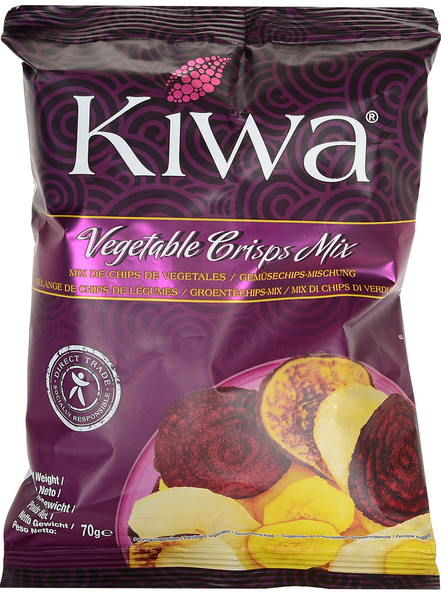 Kiwa ассорти овощных чипсов, 70 гEKIMI354 Kiwa ассорти овощных чипсов, 70 гEKIMI354Для производства уникальных и неповторимых чипсов Kiwa различные овощи закупаются непосредственно у фермеров Эквадора, поэтому данная продукция обладает потрясающе насыщенным и натуральным вкусом.