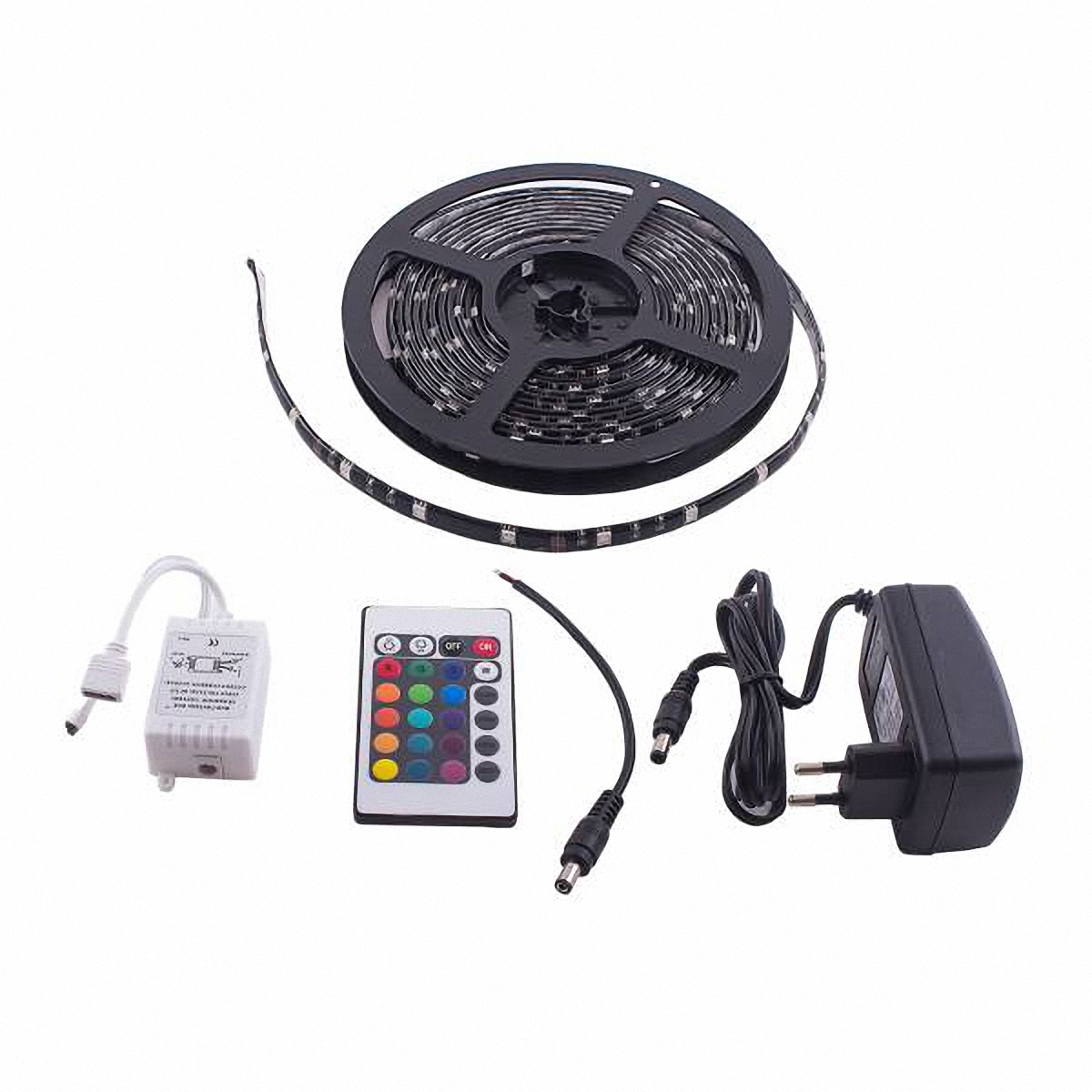 Skyway Лента светодиодная 150 SMD диодов. S03201028S03201028 Skyway Лента светодиодная 150 SMD диодов. S03201028S03201028Входное напряжение: 12V.Длина: 500 см.Цвет основы: черный.Цвет катушки: многоцветный. В комплект входит пульт (контроллер).Характеристики контроллера:Рабочая температура: -20°С - +60°С.Размер: 62х35х23 мм.Масса нетто: 50 г.Максимальный ток нагрузки для каждого цвета: 2А.Напряжение питания: 12 V.Способ соединения: общий анод.