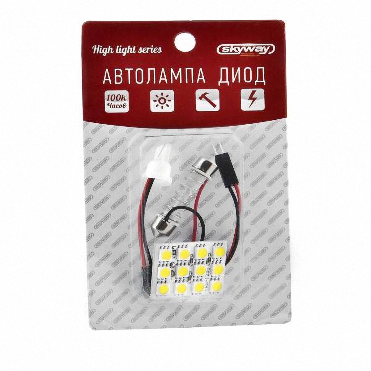 Skyway Панель светодиодная 12V 12 SMD диодов Белая (блистер). S03301001S03301001 Skyway Панель светодиодная 12V 12 SMD диодов Белая (блистер). S03301001S03301001Светодиодные панели имеют значительно больший срок службы, потребляют намного меньше электроэнергии и выдают свет значительно мягче и ровнее, чем те же люминесцентные лампы, не говоря уже о лампах накаливания. Они очень удобны, легко вставляются и достаточно практичны.