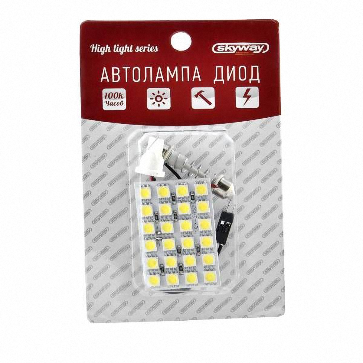 Skyway Панель светодиодная 12V 24 SMD диодов Белая (блистер). S03301004S03301004 Skyway Панель светодиодная 12V 24 SMD диодов Белая (блистер). S03301004S03301004Светодиодные панели имеют значительно больший срок службы, потребляют намного меньше электроэнергии и выдают свет значительно мягче и ровнее, чем те же люминесцентные лампы, не говоря уже о лампах накаливания. Они очень удобны, легко вставляются и достаточно практичны.