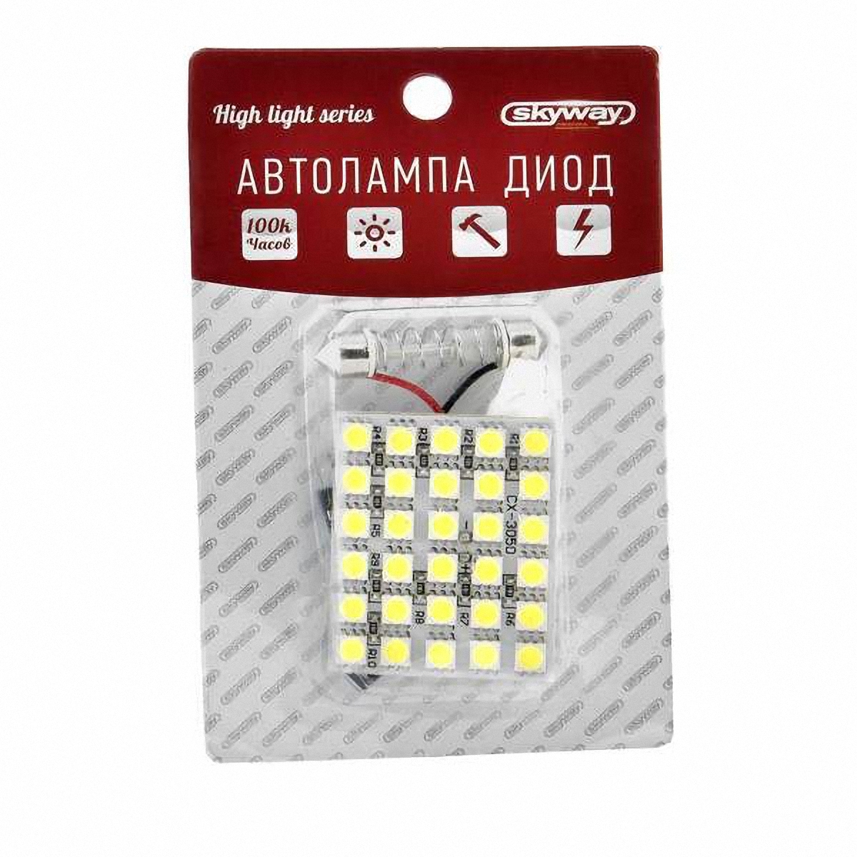 Skyway Панель светодиодная 12V 30 SMD диодов Белая (блистер). S033010054607053880014 Skyway Панель светодиодная 12V 30 SMD диодов Белая (блистер). S033010054607053880014Светодиодные панели имеют значительно больший срок службы, потребляют намного меньше электроэнергии и выдают свет значительно мягче и ровнее, чем те же люминесцентные лампы, не говоря уже о лампах накаливания. Они очень удобны, легко вставляются и достаточно практичны.