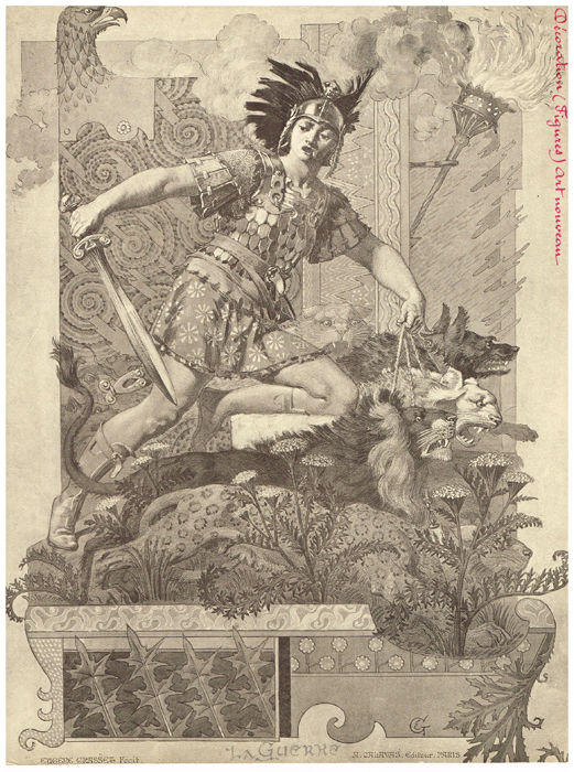 Война. Эжен Грассе. Литография. Модерн (арт нуво). Франция, 1904 год
