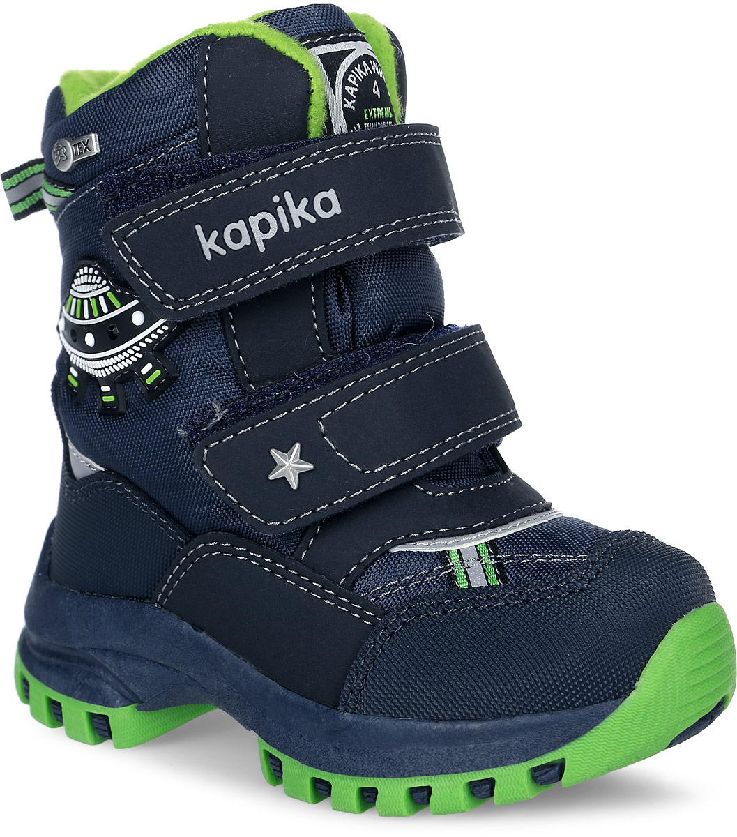 Ботинки для мальчика Kapika, цвет: темно-синий, салатовый. 41147-2. Размер 23