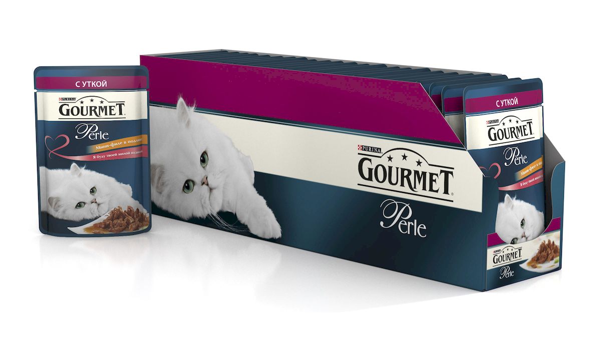 Консервы для кошек Gourmet Perle, мини-филе с уткой, 85 г, 24 шт54155_24 Консервы для кошек Gourmet Perle, мини-филе с уткой, 85 г, 24 шт54155_24Ваша кошка - настоящий гурман, и порой ей сложно угодить. Корм Gourmet Perle - это изысканное угощение с превосходным вкусом, которым ваша кошка будет наслаждаться каждый день. Ваш гурман оценит нежнейшие кусочки с мясом или рыбой, приготовленные в аппетитном соусе. Корм Gourmet Perle - изысканное угощение на каждый день.Рекомендации по кормлению: Суточная норма: 3-4 пакетика в день для взрослой кошки (средний вес 4 кг), в два приема. Данная суточная норма рассчитана для умеренно активных взрослых кошек, живущих в условиях нормальной температуры окружающей среды. В зависимости от индивидуальных потребностей кошки норма кормления может быть скорректирована для поддержания нормального веса вашей кошки. Подавайте корм комнатной температуры. Следите, чтобы у вашей кошки всегда была чистая, свежая питьевая вода. Условия хранения: Закрытый пакетик хранить в сухом прохладном месте. После открытия продукт хранить в холодильнике максимум 24 часа. Состав: мясо и продукты переработки мяса (в том числе курицы 4%), экстракт растительного белка, рыба и продукты переработки рыбы, минеральные вещества, сахара, красители, витамины.Добавленные вещества: МЕ/кг: витамин A: 800; витамин D3: 120; витамин Е: 18; мг/кг: железо: 9; йод: 0,2; медь: 0,8; марганец: 1,8; цинк: 15.Гарантируемые показатели: влажность 79,0%, белок 14,0%, жир 2,5%, сырая зола 2,2%, сырая клетчатка 0,5%.Вес: 85 г.Товар сертифицирован.