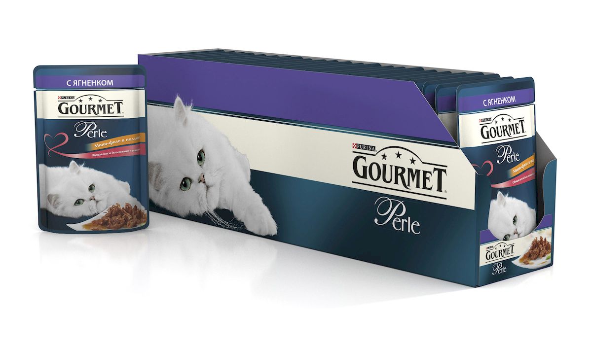 Консервы для кошек Gourmet Perle, мини-филе с ягненком, 85 г, 24 шт54058_24 Консервы для кошек Gourmet Perle, мини-филе с ягненком, 85 г, 24 шт54058_24Ваша кошка - настоящий гурман, и порой ей сложно угодить. Корм Gourmet Perle - это изысканное угощение с превосходным вкусом, которым ваша кошка будет наслаждаться каждый день. Ваш гурман оценит нежнейшие кусочки с мясом или рыбой, приготовленные в аппетитном соусе. Корм Gourmet Perle - изысканное угощение на каждый день.Рекомендации по кормлению: Суточная норма: 3-4 пакетика в день для взрослой кошки (средний вес 4 кг), в два приема. Данная суточная норма рассчитана для умеренно активных взрослых кошек, живущих в условиях нормальной температуры окружающей среды. В зависимости от индивидуальных потребностей кошки норма кормления может быть скорректирована для поддержания нормального веса вашей кошки. Подавайте корм комнатной температуры. Следите, чтобы у вашей кошки всегда была чистая, свежая питьевая вода. Условия хранения: Закрытый пакетик хранить в сухом прохладном месте. После открытия продукт хранить в холодильнике максимум 24 часа.Состав: мясо и продукты переработки мяса (в том числе ягненка 4%), экстракт растительного белка, рыба и продукты переработки рыбы, минеральные вещества, сахара, витамины, красители.Гарантируемые показатели: влажность 79.0%, белок 14.0%, жир 2.5%, сырая зола 2.2%, сырая клетчатка 0.5%. Добавленные вещества: МЕ/кг: витамин A: 800 ; витамин D3: 120; витамин Е: 18; мг/кг: железо: 9; йод: 0,2; медь: 0,8; марганец: 1,8; цинк: 15.Вес: 85 г.Товар сертифицирован.