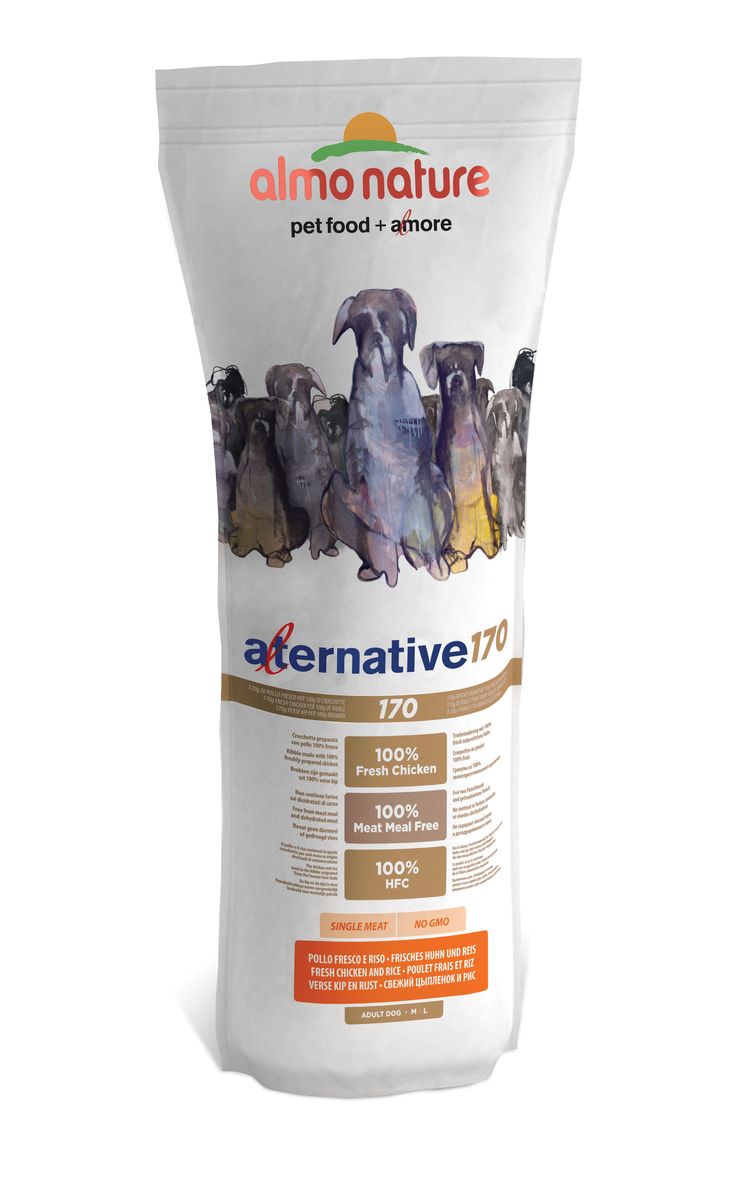Корм сухой Almo Nature Alternative для собак средних и крупных пород, с цыпленком и рисом, 9,5 кг10756 Корм сухой Almo Nature Alternative для собак средних и крупных пород, с цыпленком и рисом, 9,5 кг10756Полнорационный корм Almo Nature Alternative рекомендован для собак средних и крупных пород. Монобелковый корм не содержит мясной муки и дегидрированного мяса. Рекомендован к употреблению собакам с чувствительным пищеварением. Не содержит глютена, ГМО, химических консервантов, красителей и усилителей вкуса.Состав: свежее мясо курицы - 50%, рис - 45%, дрожжи, свекольный жом, картофельный протеин, жир животного происхождения, минералы, гидролизированный белок ягненка, цельные семена льна, лососевый жир, маннанолигосахариды - 0,1%, инулин из цикория - источник ФОС (фруктоолигосахариды) - 0,1%. Витамины и микроэлементы: витамин A - 22000 IU/кг, витамин D3 - 1400 IU/кг, витамин E - 300 мг/ кг, витамин B1 - 12 мг/кг, витамин B2 - 14 мг/кг, кальций D-пантотенат - 20 мг/кг, витамин B6 - 12 мг/ кг, витамин B12 - 0,15 мг/кг, холин хлорид - 3395 мг/кг, ниацин - 25 мг/кг, биотин - 0,5 мг/кг, таурин - 1000 мг/кг, витамин K - 1 мг/кг, фолиевая кислота - 1 мг/кг, L-карнитин - 50 мг/кг, сульфат меди пентагидрат - 32 мг/кг, двухвалентной меди хелат аминокислот гидрат - 33 мг/кг,моногидрат сульфата цинка - 222 мг/кг, цинка аминокислотный хелат гидрат - 267 мг/кг, моногидрат сульфата марганца - 20,65 мг/кг, органический селен - 80,44 мг/кг. Пищевая ценность: белки - 24%, клетчатка - 2,9%, жиры - 13%, зола - 7%, кальций - 1,2%, фосфор - 0,8%, Омега 3 - 0,45%, Омега 6 - 1,1%, влага - 9,5%. Калорийность: 3500 ккал/кг. Товар сертефицирован.