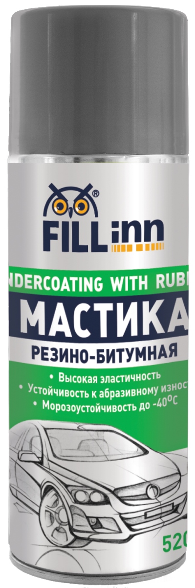 Мастика резино-битумная Fill Inn, аэрозоль, 520 млFL019 Мастика резино-битумная Fill Inn, аэрозоль, 520 млFL019Надежно защищает от коррозии наружные поверхности автомобиля (днище, пороги, корпуса дверей, стойки, лонжероны и т.п.). Приостанавливает уже начавшийся процесс ржавления. Может использоваться для антикоррозийной обработки внутренних поверхностей автомобиля. Вытесняет воду из щелей и стыков между панелями кузова, защищает от образования сколов. Действует в интервале температур от -40С до +40С. Для удобства применения баллон снабжен распылительной трубкой с форсункой.