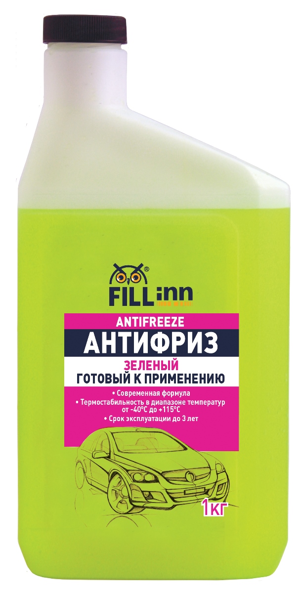 Антифриз Fill Inn, готовый, цвет: зеленый, 1000 млFL035 Антифриз Fill Inn, готовый, цвет: зеленый, 1000 млFL035Охлаждающая низкозамерзающая жидкость нового поколения произведена на основе высокоочищенного моноэтиленгликоля и современного пакета присадок, в состав которого входят органические ингибиторы (замедлители коррозии) последнего поколения, стабилизирующие и противопенные присадки. Обладает термостабильностью в диапазоне от -40С до +115С. Смешивается со всеми охлаждающими жидкостями на основе моноэтиленгликоля (кроме антифриза, изготовленного по карбоксилатной технологии). Соответствует международным стандартам ASTM D 3306, British Standart 6580, JISK 2234, CUNA NC 956-16, AFNOR R-15-601, O NORM V 5123, UNE 25-361, NATO S-759, VW, BMW, Mercedes Benz, Volvo, Ford, GM, FIAT. Антифриз безопасен для стальных, чугунных, алюминиевых, медных, пластмассовых, резиновых деталей и лакокрасочных покрытий.Уважаемые клиенты! Обращаем ваше внимание на возможные изменения в дизайне упаковки. Качественные характеристики товара остаются неизменными. Поставка осуществляется в зависимости от наличия на складе.