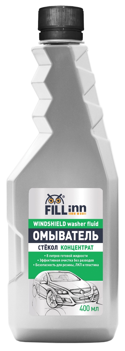 Очиститель стекол Fill Inn, летний, концентрат, 400 млFL073 Очиститель стекол Fill Inn, летний, концентрат, 400 млFL073Эффективно очищает стекла автомобиля от дорожной пыли и копоти, грязи и следов насекомых. Не оставляет разводов, обезжиривает поверхность стекол и рабочую поверхность щеток стеклоочистителя, повышая уровень безопасности управления автомобилем.Не наносит вреда резиновым, металлическим частям и лакокрасочному покрытию автомобиля. Имеет приятный аромат зеленого яблока.