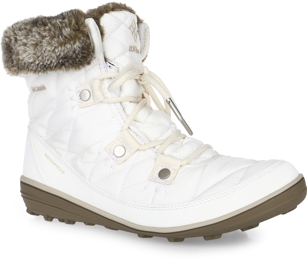 Ботинки женские Columbia Heavenly Shorty Omni-Heat, цвет: белый. 1691541-125. Размер 8 (39)1691541-125 Ботинки женские Columbia Heavenly Shorty Omni-Heat, цвет: белый. 1691541-125. Размер 8 (39)1691541-125Женские ботинки Heavenly Shorty Omni-Heat от Columbia выполнены из высококачественного комбинированного материала с технологией Omni-Tech, которая защищает обувь от осадков. Подкладка с технологией Omni-Heat сохранит ваши ноги в тепле. Утеплитель Insulated плотностью 200 гр. не позволит ногам замерзнуть. Подкладка в верхней части голенища выполнена из искусственного меха. Шнуровка надежно фиксирует модель на ноге. Подошва выполнена из гибкого, легкого материала обладающего отличной амортизацией. Подметка с технологией Omni-Grip со специальным рисунком протектора обеспечит надежное сцепление на любых зимних поверхностях. Верх ботинок декорирован вышитым логотипом бренда и отделкой из искусственного меха.