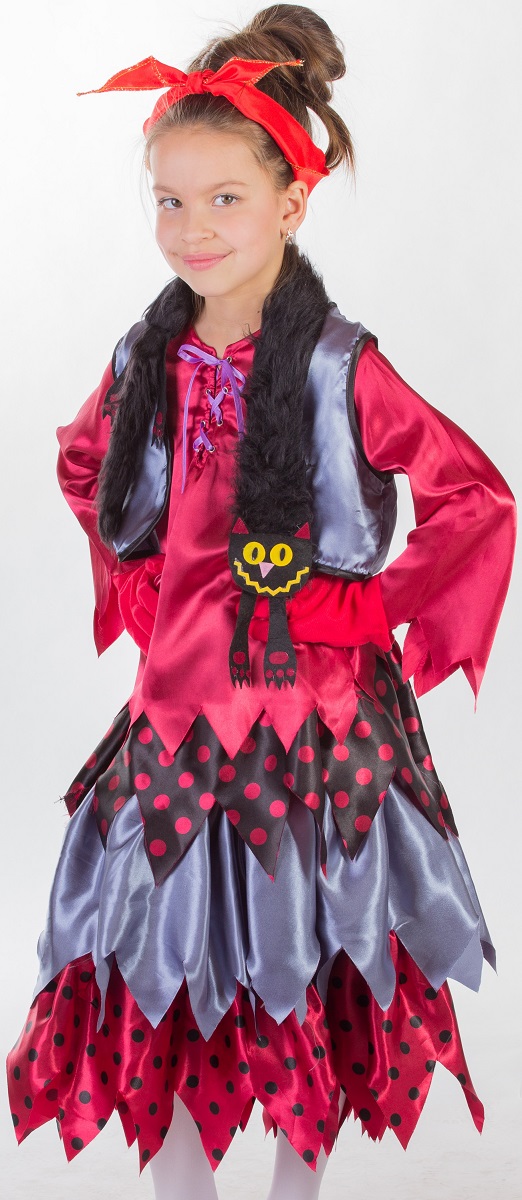 Карнавалия Карнавальный костюм для девочки Баба Яга цвет бордовый серый черный размер 122