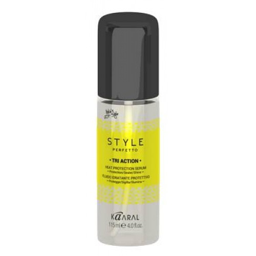 Kaaral Сыворотка для защиты от термических воздействий Style Perfetto Triaction Heat Protection Serum, 115 млK15933 Kaaral Сыворотка для защиты от термических воздействий Style Perfetto Triaction Heat Protection Serum, 115 млK15933Защитная увлажняющая сыворотка питает и увлажняет сухие волосы с поврежденными волокнами. Склеивает секущиеся кончики и защищает волосы от высоких температур при пользовании феном и утюжком. Придает волоса мягкость, блеск и здоровый вид. Не склеивает волосы.