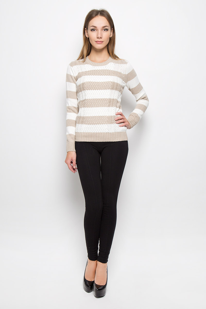 Джемпер женский Sela Casual, цвет: бежевый, молочный. JR-314/1083-6414. Размер S (44)JR-314/1083-6414 Джемпер женский Sela Casual, цвет: бежевый, молочный. JR-314/1083-6414. Размер S (44)JR-314/1083-6414Женский джемпер Sela Casual изготовлен из мягкой пряжи, состоящей из хлопка, нейлона и шерсти. Изделие приятное на ощупь, не стесняет движений, обладает высокими дышащими свойствами, обеспечивает комфорт при носке.Джемпер с круглым вырезом горловины и длинными рукавами оформлен контрастными полосками. Вырез горловины, манжеты и низ изделия связаны резинкой. Изделие украшено вязаными узорами. Уютный джемпер великолепно подойдет для создания образа в стиле Casual!