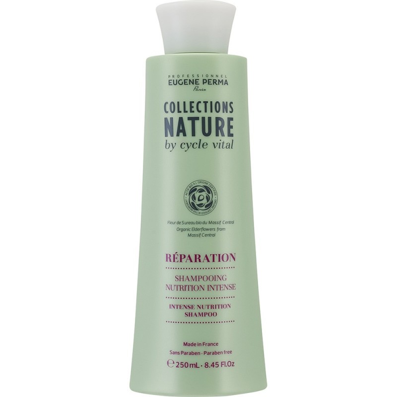 Eugene Perma Cycle Vital Nature Shampooing Nutrition Intense - Шампунь интенсивно-питательный для повреждённых волос 500 мл21033001 Eugene Perma Cycle Vital Nature Shampooing Nutrition Intense - Шампунь интенсивно-питательный для повреждённых волос 500 мл21033001Шампунь интенсивно-питательный для поврежденных волос Shampooing Nutrition Intense Nature by Cycle Vital Eugene PermaПитает и обеспечивает мягкость и блеск сухим и поврежденным волосам.Соцветия бузины - богатые витаминами, минералами и антиоксидантами, оказывают мощное питательное и укрепляющее воздействие на волосы.