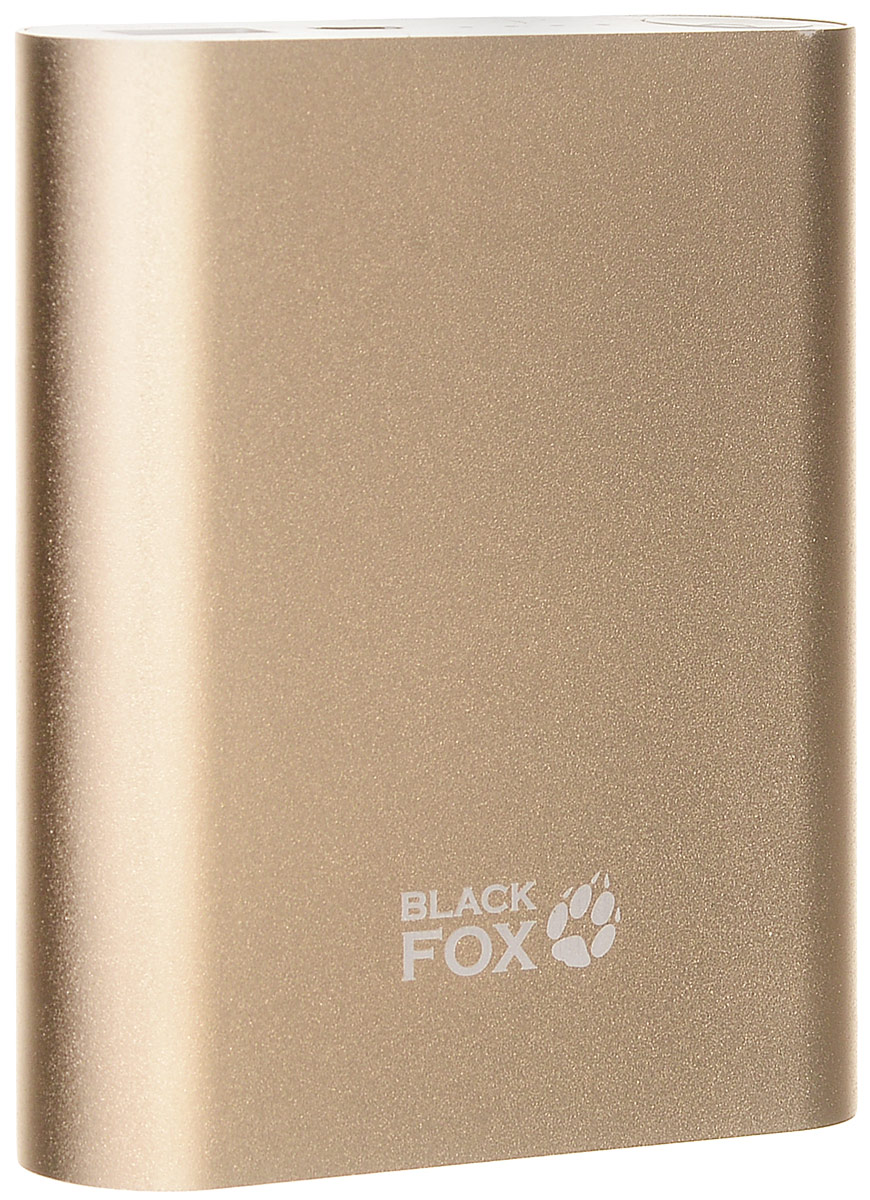 Black Fox BMP104G, Gold внешний аккумулятор (10400 мАч)BMP104G Black Fox BMP104G, Gold внешний аккумулятор (10400 мАч)BMP104GКорпус внешнего аккумулятора Black Fox BMP104G изготовлен из металла с использованием пластмассовых вставок. BMP104G приятен на ощупь, окрашенная поверхность имеет матовую структуру и не скользит в руках. Вес и размер данного устройства весьма небольшой, что крайне удобно при хранении и переноске.В комплекте имеется кабель microUSB-USB с переходником для подключения продуктов с разъемами Apple Lightning. Заряжать сам аккумулятор можно любым зарядным устройством с разъемом microUSB или от порта персонального компьютера/ноутбука. В корпусе Black Fox BMP104G присутствуют 1 порт USB 5 В / 2.1 А. Кнопка включения расположена на лицевой части устройства рядом с портами USB. Зарядка активируется автоматически. Индикация состояния имеет 4 диода, что показывает процесс зарядки.