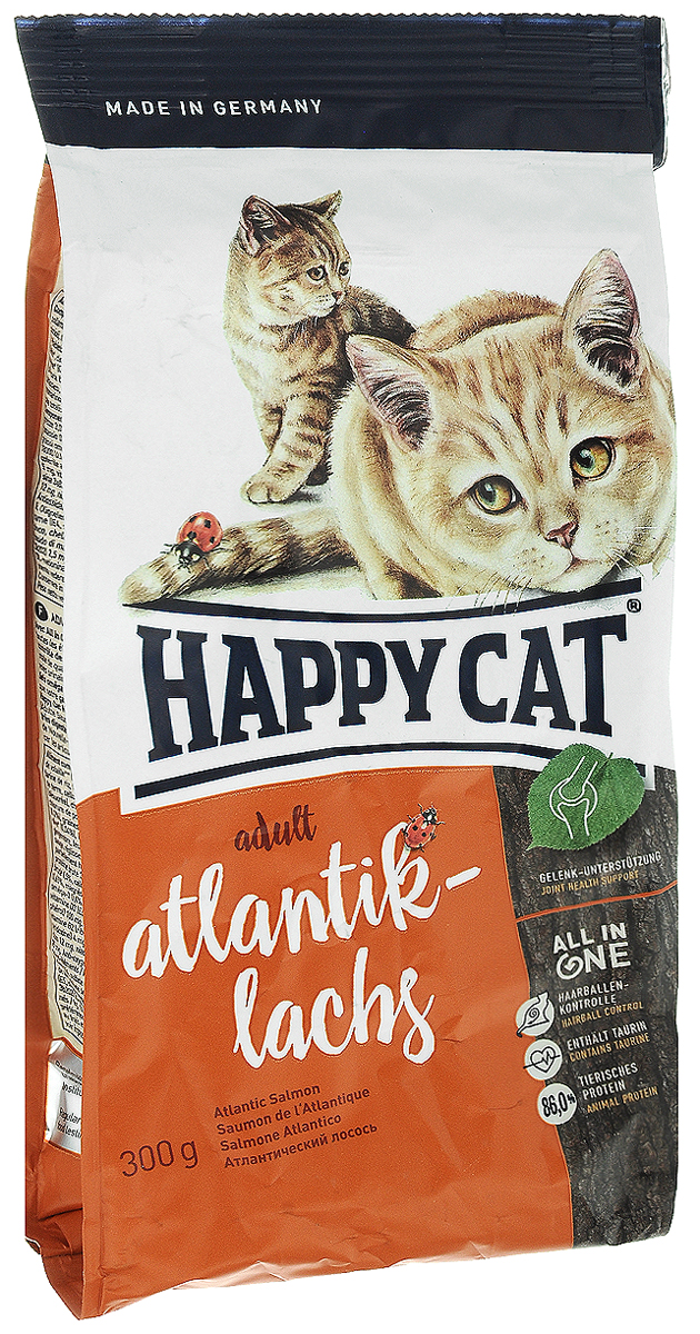 Корм сухой Happy Cat Adult Atlantik-Lachs для кошек с чувствительным пищеварением, с атлантическим лососем, 300 г70010 Корм сухой Happy Cat Adult Atlantik-Lachs для кошек с чувствительным пищеварением, с атлантическим лососем, 300 г70010Сухой корм Happy Cat Adult Atlantik-Lachs - инновационная программа комплексного питания кошек на всех стадиях развития. Особенности: - предотвращение образования шерстяных комочков,- таурин и большое количество белка животного происхождения, - контроль за уровнем рН для здоровья мочевыводящих путей, - укрепление зубов, - омега-3 и омега-6 жирные кислоты для здоровой кожи и шерсти, - гарантия превосходного вкуса и уникальная форма Happy Cat Natural Life Concept. Корм Happy Cat Adult Atlantik-Lachs содержит легкоусваиваемое мясо лосося и вкусное мясо птицы. Оригинальное мясо новозеландского моллюска и семя льна поддерживают здоровье опорно-двигательной и иммунной систем.Товар сертифицирован.