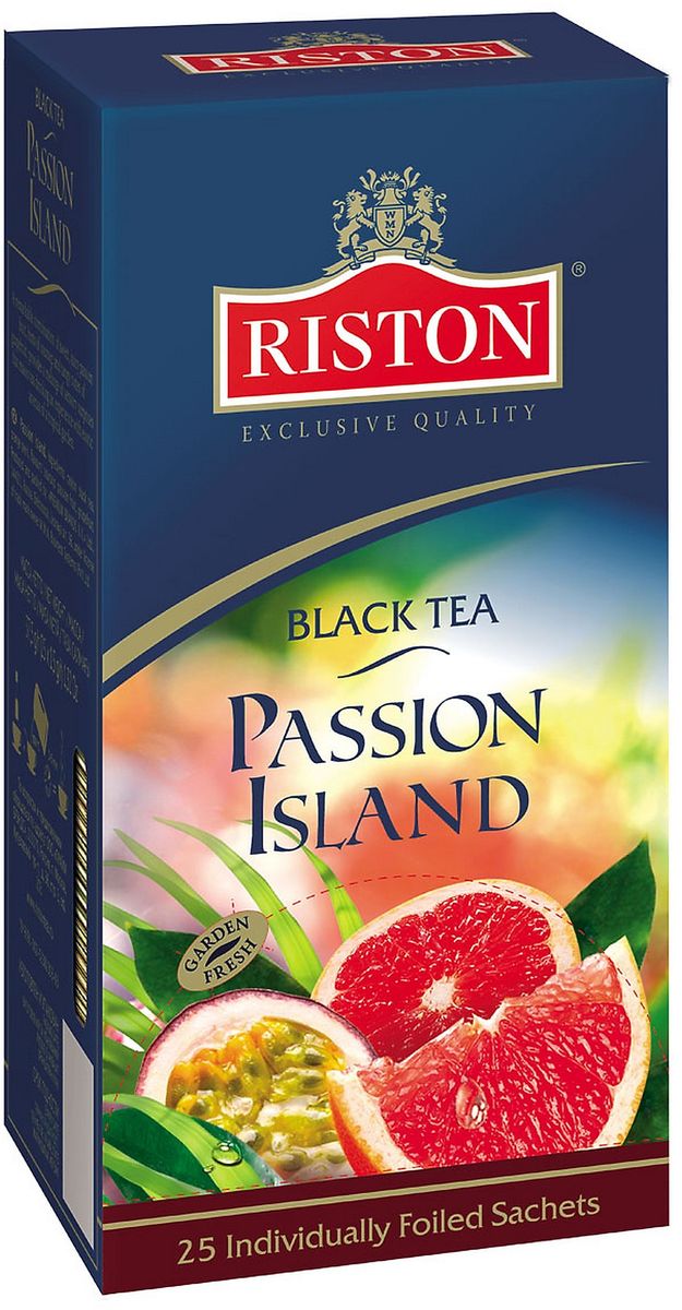 Riston Остров Наслаждений черный чай в пакетиках, 25 шт4792156010533 Riston Остров Наслаждений черный чай в пакетиках, 25 шт4792156010533Яркое сочетание соблазнительной маракуйи, нежных оттенков соусепа и освежающих ноток грейпфрута в чае Riston Остров Наслаждений наполнит атмосферу чаепития экзотическими ароматами цветущего тропического сада.