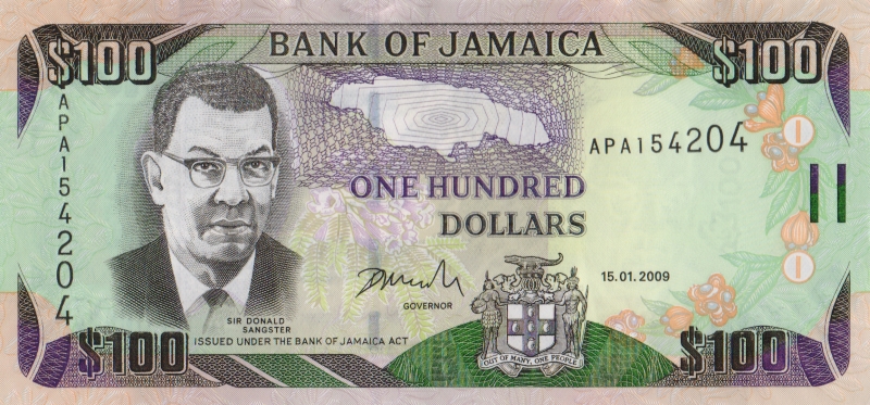 Банкнота номиналом 100 долларов. Ямайка, 2009 год