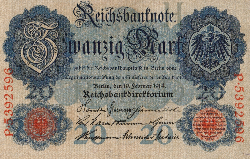 Банкнота номиналом 20 марок. Германия, 1914 год