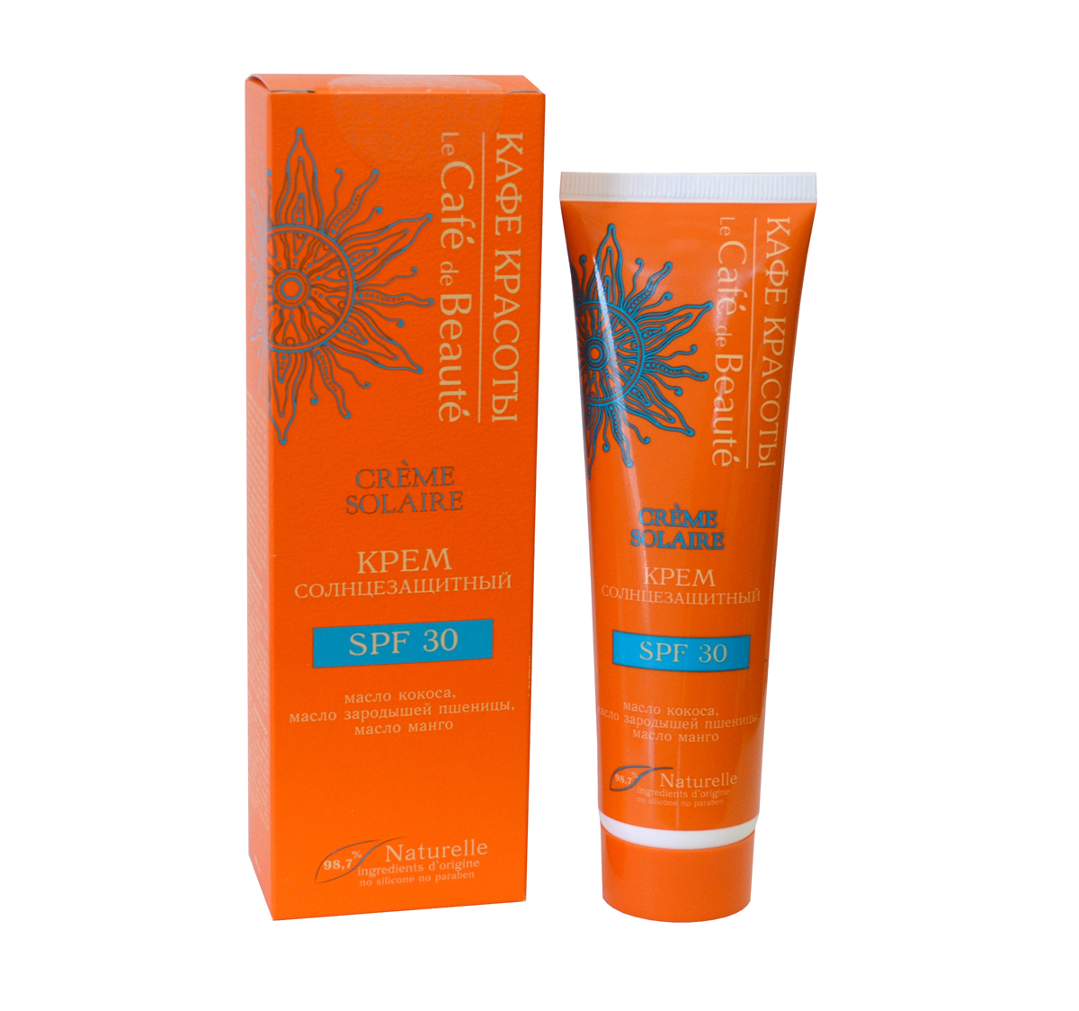 Кафе Красоты Солнцезащитный крем SPF 30 La Cafe De Bote 100 мл4627090991351 Кафе Красоты Солнцезащитный крем SPF 30 La Cafe De Bote 100 мл4627090991351Крем SPF 30 с нежной текстурой обеспечит надежную защиту от солнца, увлажнит и смягчит Вашу кожу во время пребывания на солнце.Масло кокоса глубоко питает и увлажняет кожу, стимулирует процессы регенерации, помогает удерживать оптимальный баланс влаги в клетках. Масло зародышей пшеницы прекрасно смягчает кожу, делая ее нежной и бархатистой.Масло манго помогает защитить кожу от солнечных лучей, а также облагает мощным увлажняющим свойством.