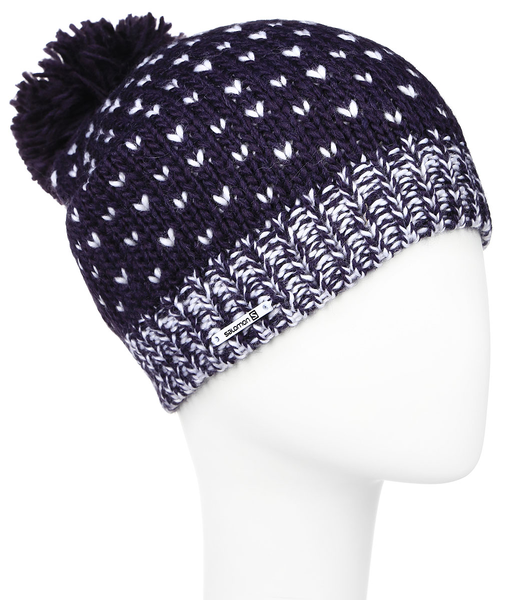 Шапка женская Salomon Pearl Beanie, цвет: фиолетовый, белый. L39051700. Размер универсальныйL39051700 Шапка женская Salomon Pearl Beanie, цвет: фиолетовый, белый. L39051700. Размер универсальныйL39051700Стильная женская шапка Salomon Pearl Beanie, изготовленная из мягкой пряжи смешанного состава, она обладает хорошими дышащими свойствами и хорошо удерживает тепло. Шапка крупной вязки с удлиненной макушкой идеально подходит для любого типа лица. Она оформлена оригинальным вязаным узором. Модель декорирована небольшой пластиной с названием бренда и большим помпоном на макушке.