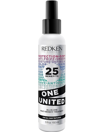 Redken One United Elixir Мультифункциональный спрей 25 в 1, 150 млP1056100 Redken One United Elixir Мультифункциональный спрей 25 в 1, 150 млP105610025 преимуществ Redken One United Elixir мультифункционального спрея: кондиционирует, питает, делает волосы более послушными, восстанавливает структуру волоса, увлажняет, обеспечивает легкость расчесывания, укрепляет, упрощает стрижку, основа под укладку, защищает от ломкости при расчесывании, подходит для окрашенных волос, является термозащитой, предотвращает образование секущихся концов, улучшает внешний вид кутикулы, подходит для ухода за окрашиванием ombre, защищает от внешних воздействий, добавляет гладкости, смягчает, улучшает блеск, защищает от влаги, уменьшает статику, дисциплинирует, упрощает укладку, освежает, не утяжеляет волосы.