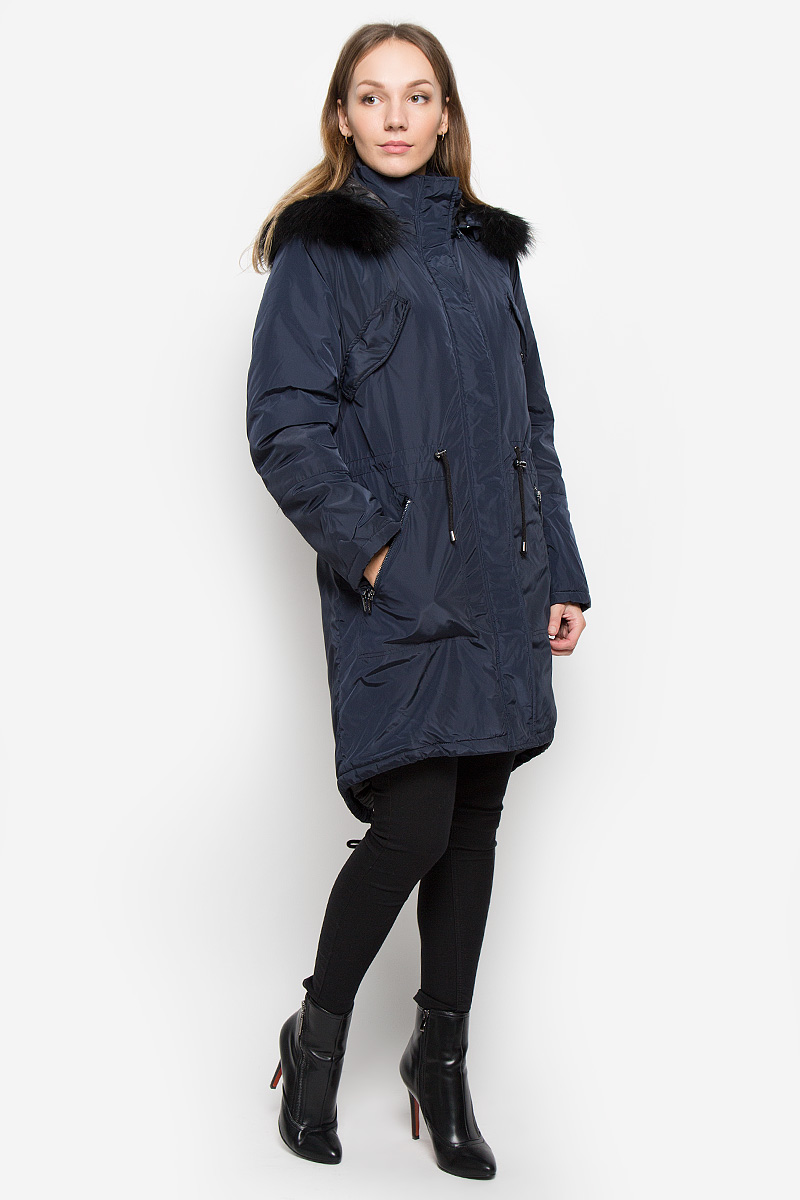 Пальто женское Baon, цвет: темно-синий. B036533. Размер XL (50)B036533_DARK NAVY Пальто женское Baon, цвет: темно-синий. B036533. Размер XL (50)B036533_DARK NAVYЖенское пальто Baon с длинными рукавами, воротником-стойкой и съемным капюшоном на молнии выполнена из прочного полиэстера. Наполнитель - натуральный пух. Капюшон украшен съемным натуральным мехом на пуговицах.Пальто застегивается на застежку-молнию спереди и имеет ветрозащитный клапан на кнопках. Изделие дополнено двумя втачными карманами на молниях спереди и двумя втачными нагрудными карманами с клапанами на кнопках, манжеты рукавов оснащены застежками-молниями. Объем талии регулируется при помощи шнурка-кулиски со стопперами.
